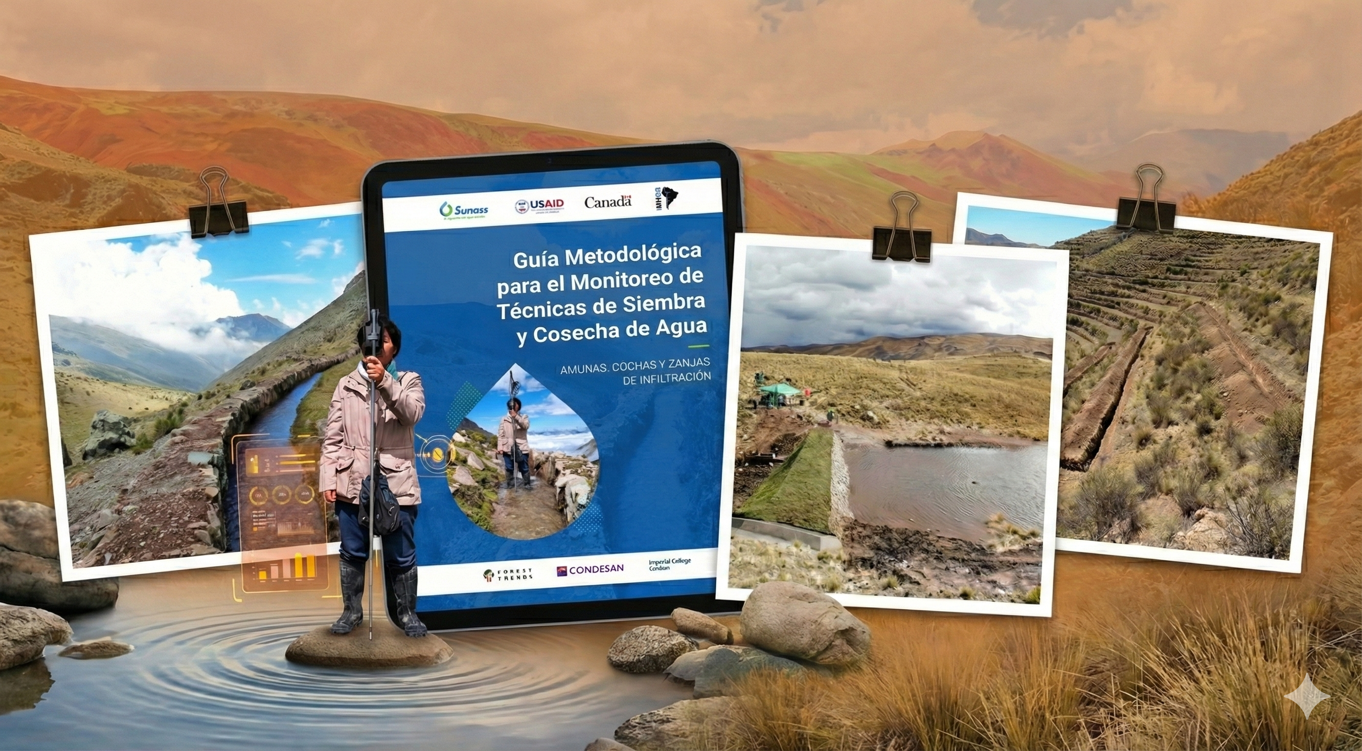 Paisaje andino con técnicas de siembra y cosecha de agua